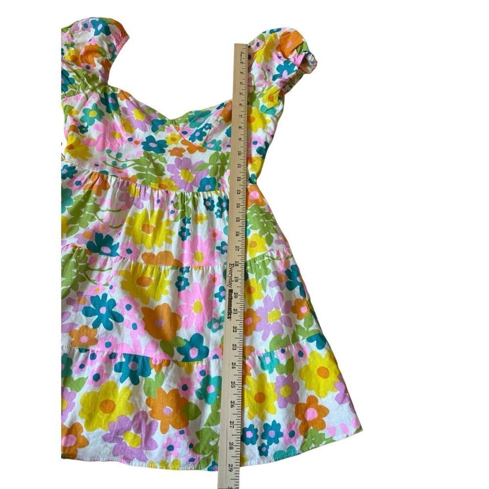 Show Me Your Mumu Cathy Linen Floral Mini Dress Size Small Short Sleeve Open Bac - Picture 9 of 12